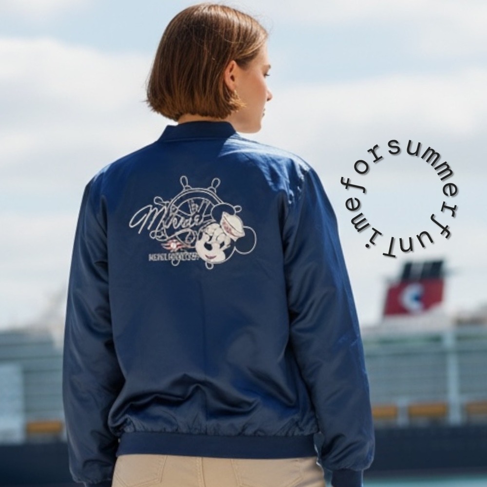 Disney Cruise Line Navy Satin Bomber Jacket Minnie Mouse Nautical XXL Womens
